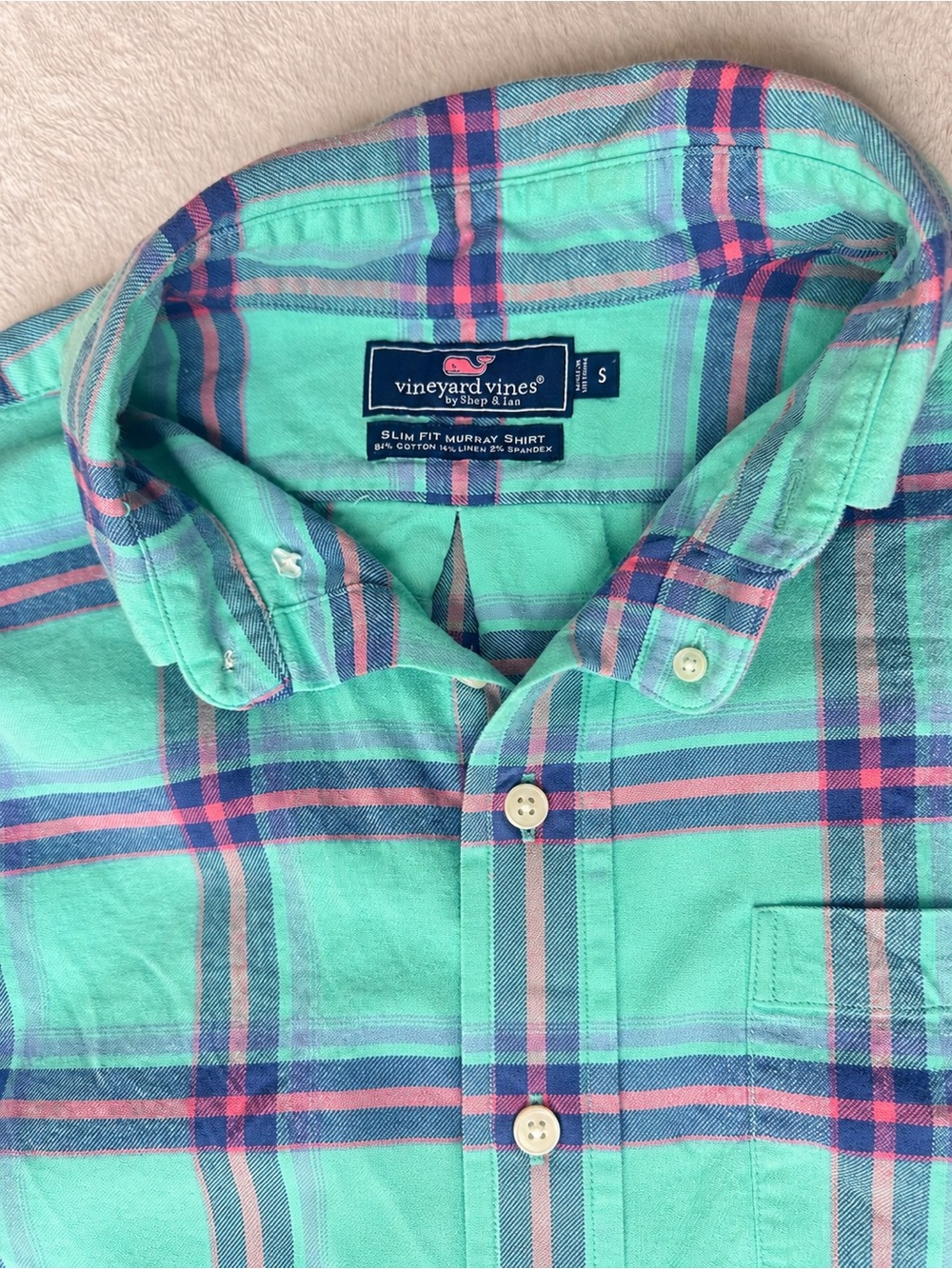 Vineyard Vines Women’s S Slim Fit Murray Shirt Mint Green Blue Plaid Button Down